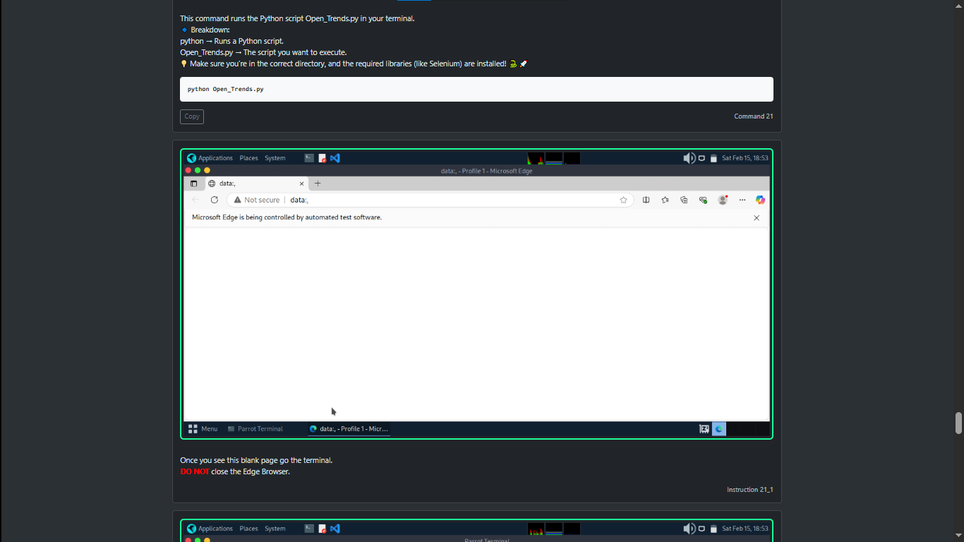 Browser automation tool running in terminal with search progress output